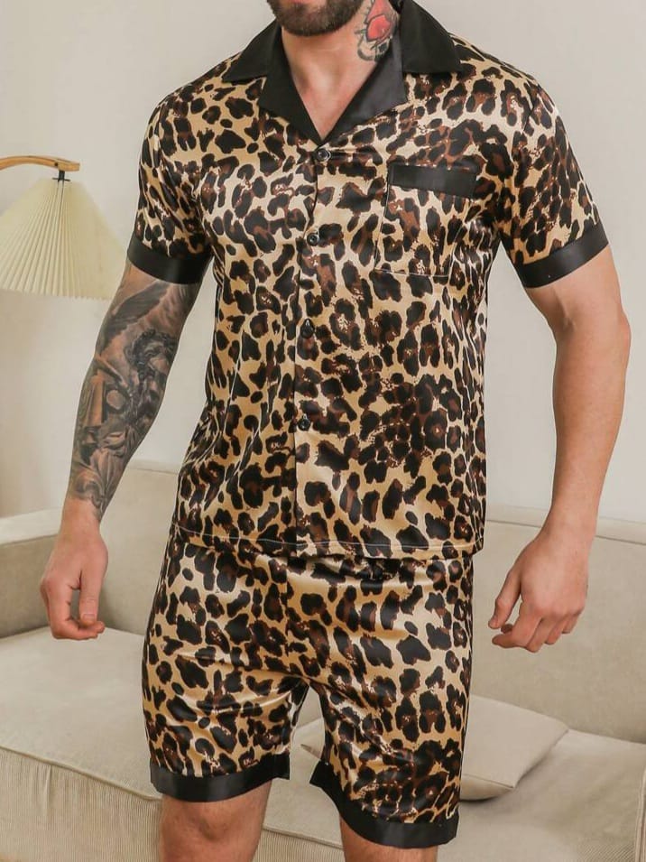 Bonga Boys WildSleep Leopard Pattern Print Minimalist Casual Silk Like Sleepwear